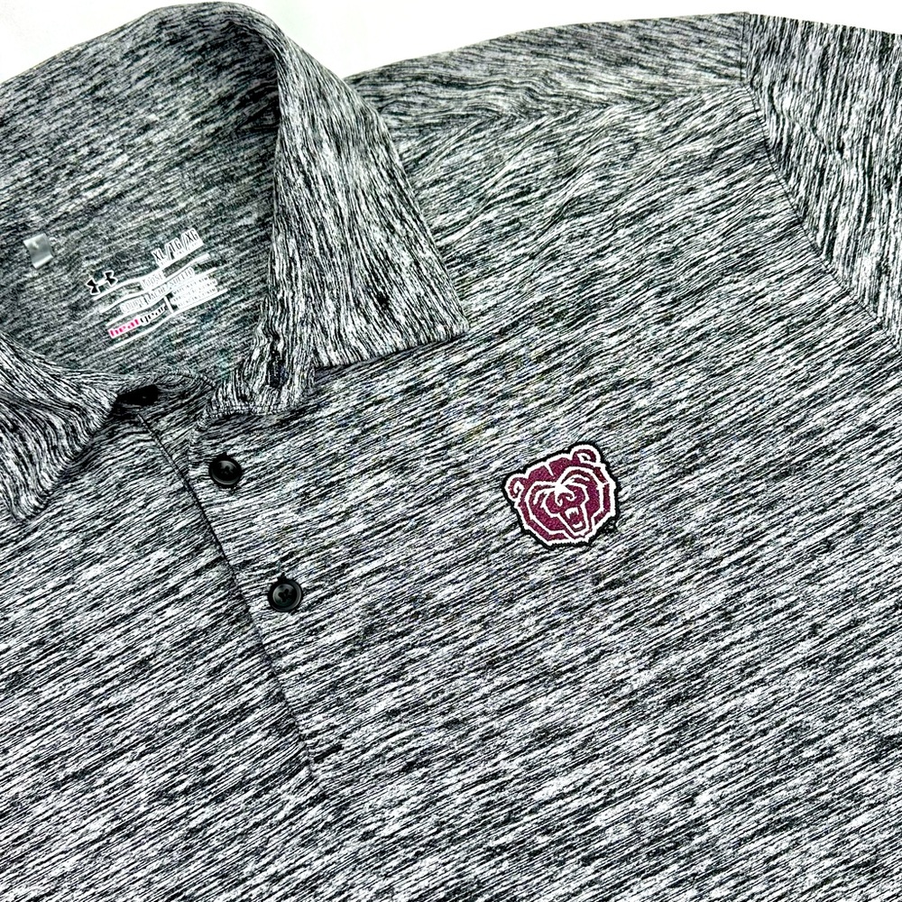 Under Armour Golf Polo Shirt Gray Heat Gear Loose Mens XL Short Sleeve Bear Logo